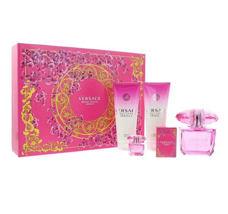GIFT SET - VERSACE BRIGHT CRYSTAL "ABSOLU" 3OZ EDP SPR "4PCS " (HARD BOX) -WOMEN