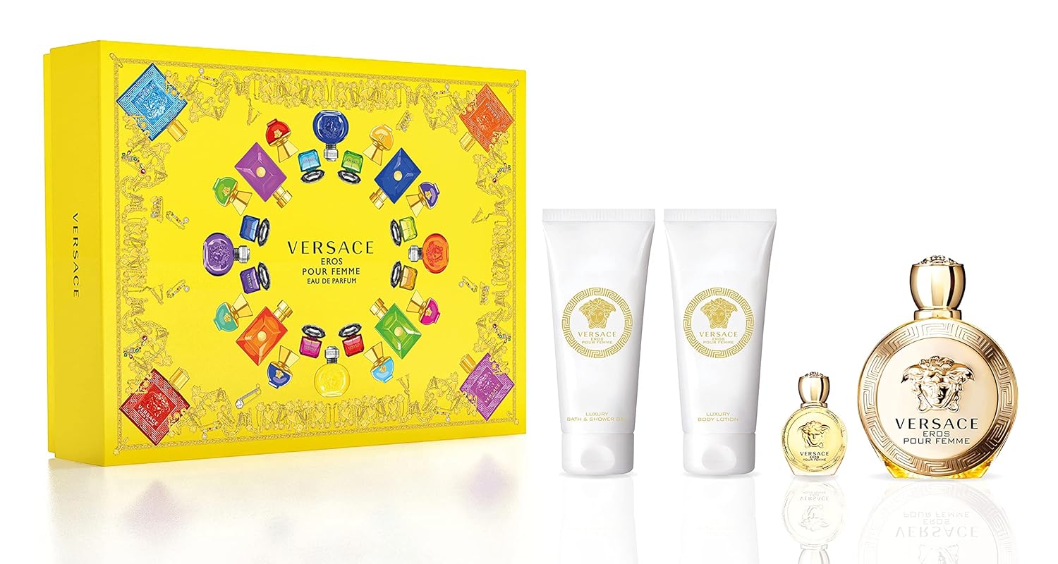 GIFT SET - VERSACE "EROS" 3.4OZ EDP SPR + 2B/L + MINI "4PCS" WOMEN